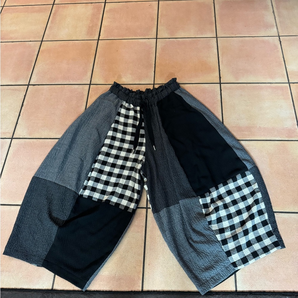 KEDEM SASSON Stylish Black and Gray Patchwork Wide Pants